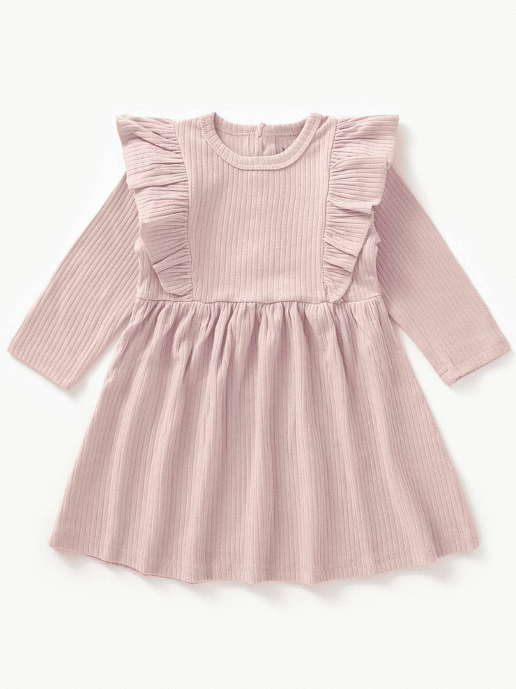 Ribbed Flutter Dress | Blush