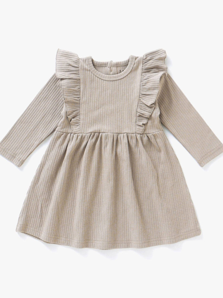 Ribbed Flutter Dress | Mushroom
