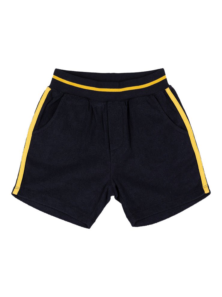 Navy Terry Cloth Shorts with Sunny Yellow Taping