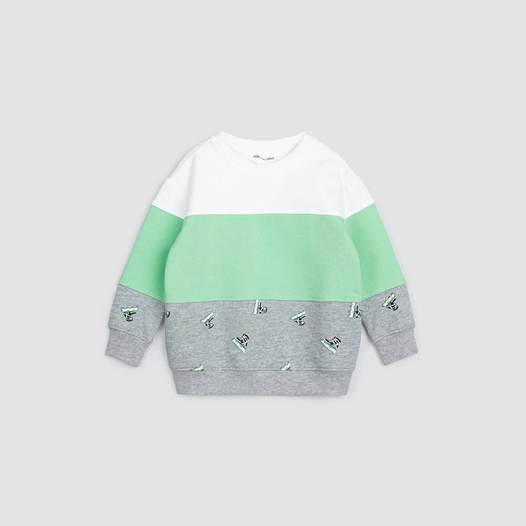 Inline Blade Print with Pistachio and Off-White Color Block Baby Sweatshirt