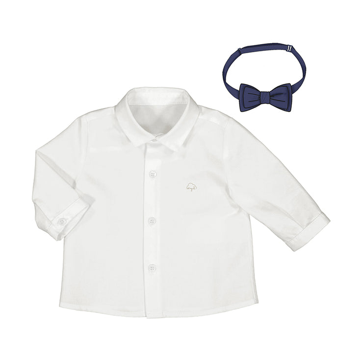 White Long Sleeve Shirt With Bowtie