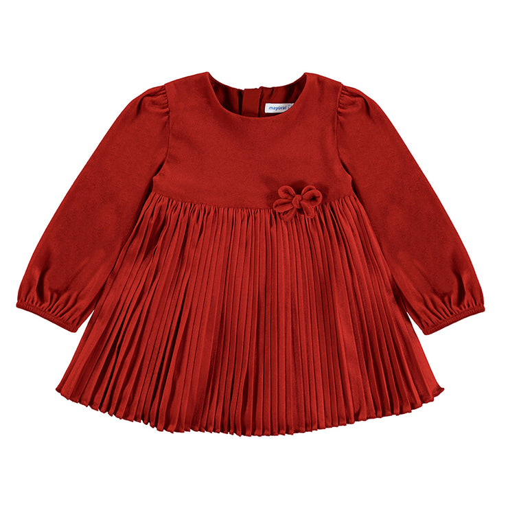 Red Velvet Pleated Dress