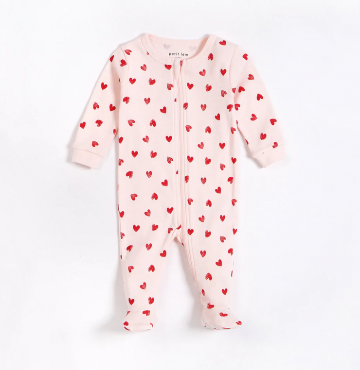 Light Pink Long Sleeve Footie with Hearts