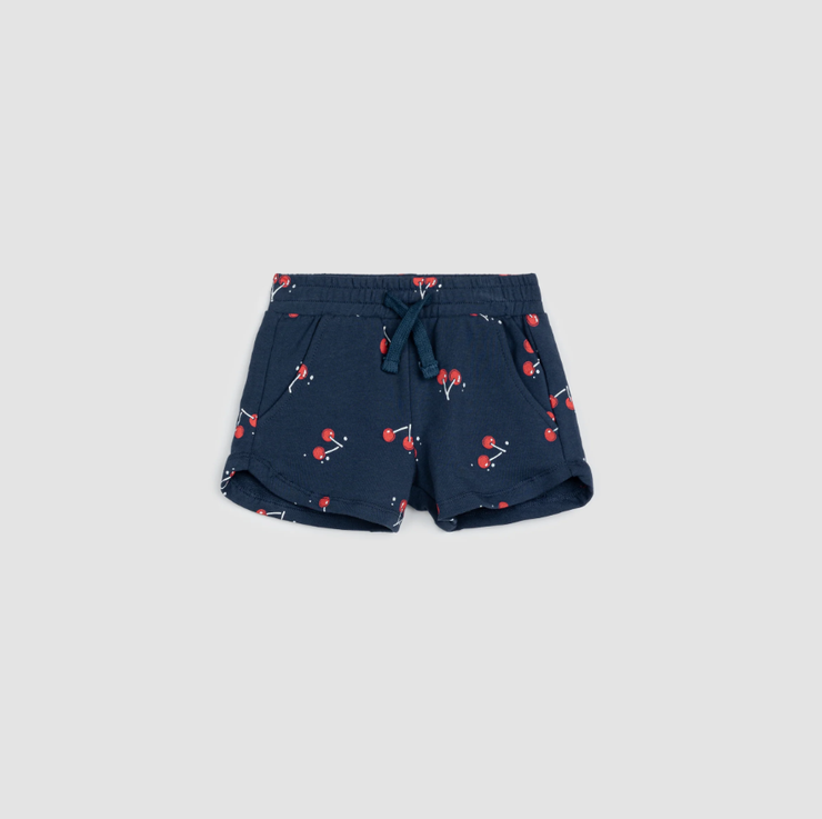 Cherry Print on Navy Terry Baby Girl Shorts