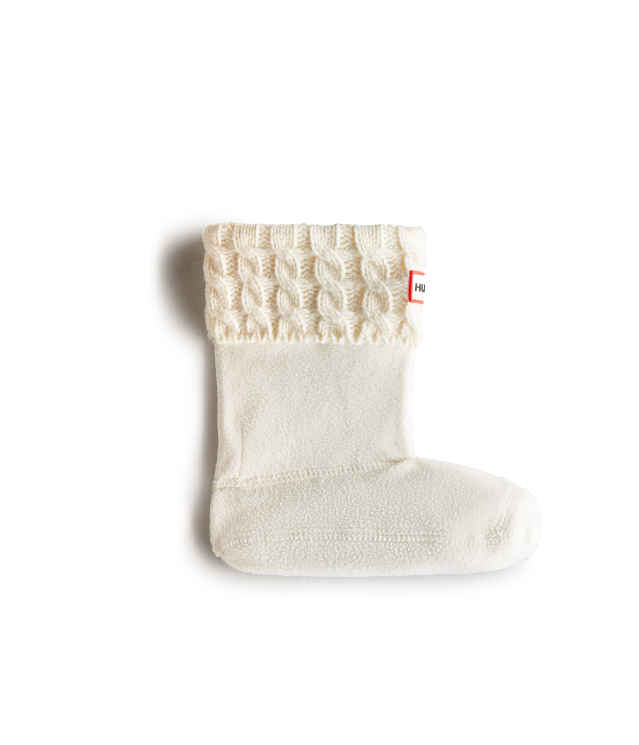 Kids Recycled 6 Stitch Cable Boot Sock - White